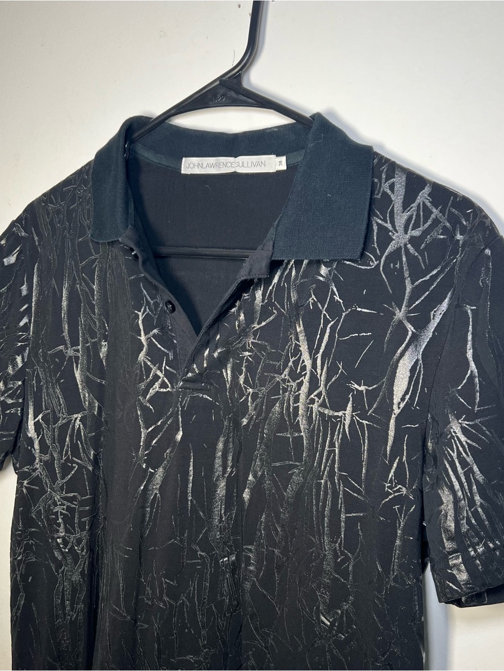 John Lawrence Sullivan Black Abstract Polo Print Shirt Size 38 Japanese Designer - Picture 5 of 15